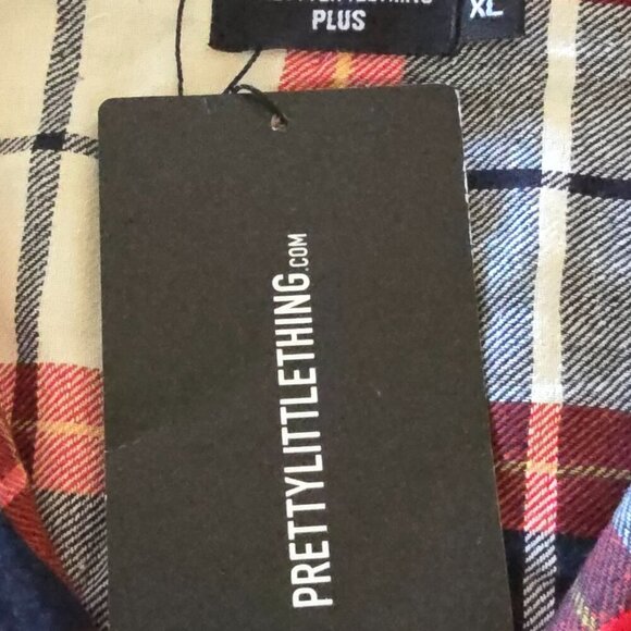 NWT Pretty Little Thing Flannel Plaid PJ Set Size XL Top 2X Shorts Pajamas - Picture 3 of 10